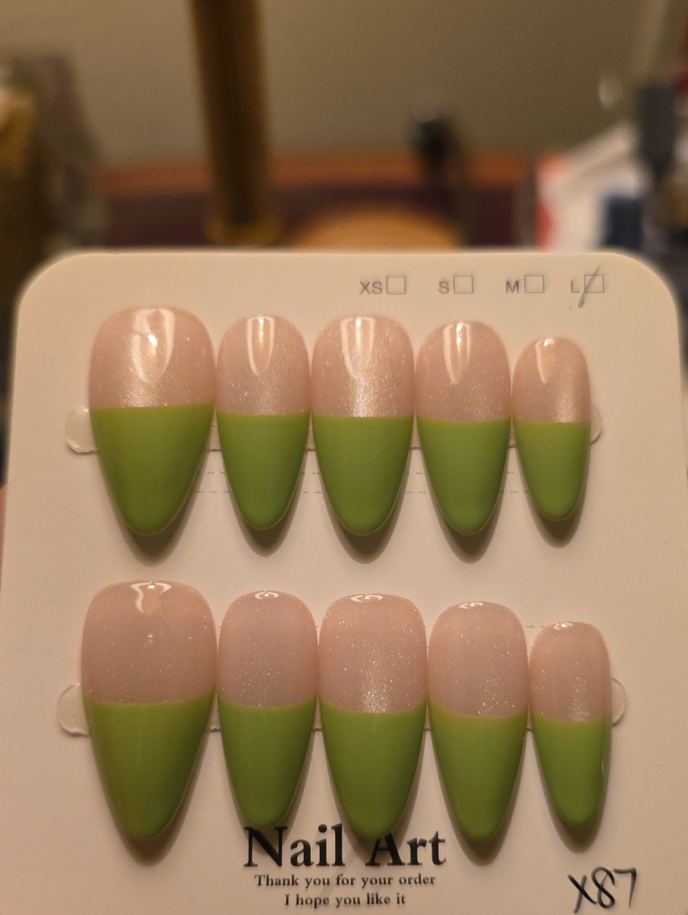 Press-On Nails - Pink and Green French Tip Size Large